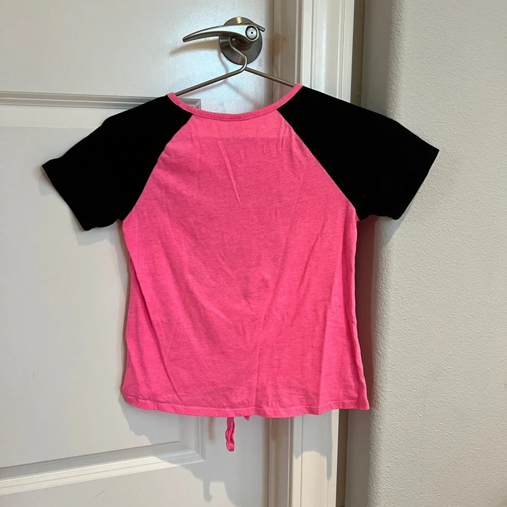 Justice Kids Tee Pink and Black with Front Tie Detailing Size 12